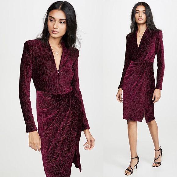 Amanda Uprichard Dresses & Skirts - NWT Amanda Uprichard Jace Long Sleeve Velvet V Neck Midi Dress in Tiger Velvet S